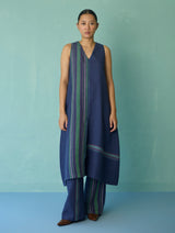 Vanya Border Linen Sleeveless Kurta Set - Indigo