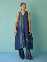 Vanya Border Linen Sleeveless Kurta - Indigo