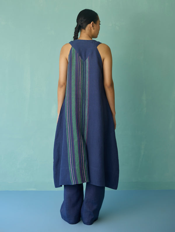 Vanya Border Linen Sleeveless Kurta - Indigo