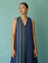 Vanya Border Linen Sleeveless Kurta Set - Indigo