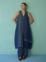 Vanya Border Linen Sleeveless Kurta Set - Indigo