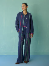 Della Border Linen Jacket - Indigo