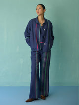 Della Border Linen Jacket - Indigo