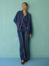 Della Border Linen Jacket - Indigo