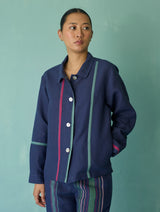 Della Border Linen Jacket - Indigo