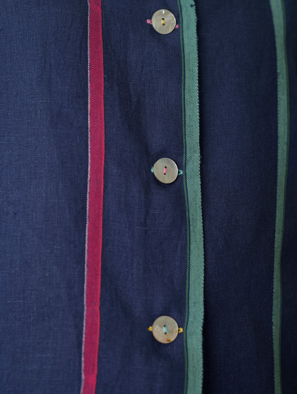 Della Border Linen Jacket - Indigo