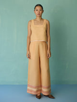 Alina Border Linen Pants - Apricot