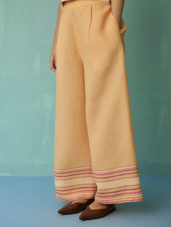 Xora Border Linen Cap-Sleeve Co-ord Set - Apricot