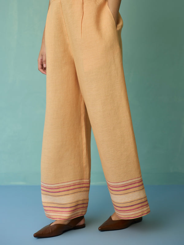 Alina Border Linen Pants - Apricot
