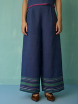 Alina Border Linen Pants - Indigo