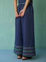 Xora Border Linen Cap-Sleeve Co-ord Set - Indigo