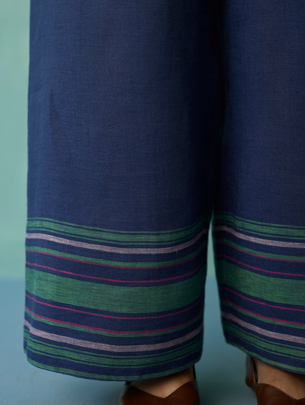 Xora Border Linen Cap-Sleeve Co-ord Set - Indigo