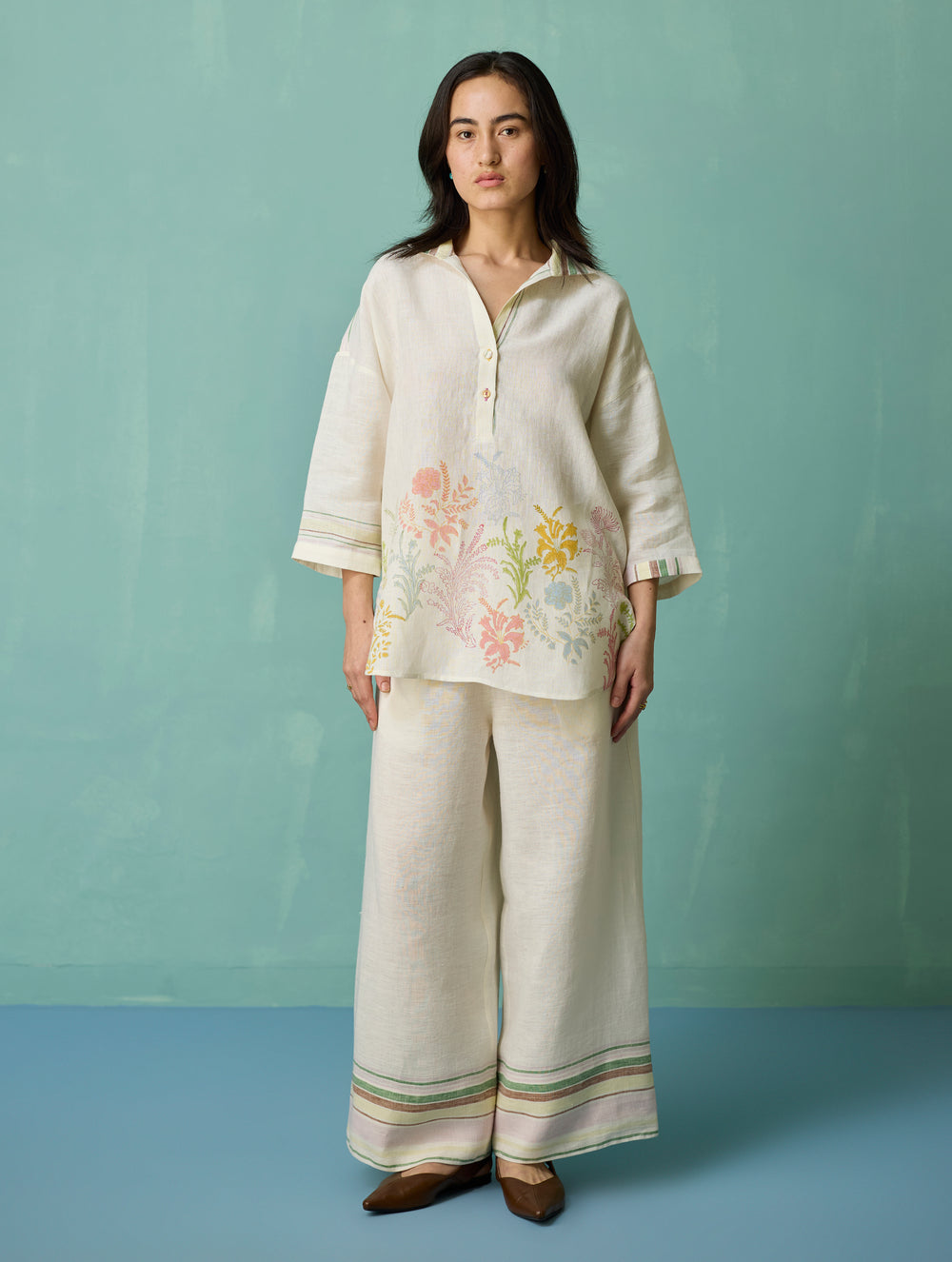 Luma Block-Printed Floral Shirt - Ivory