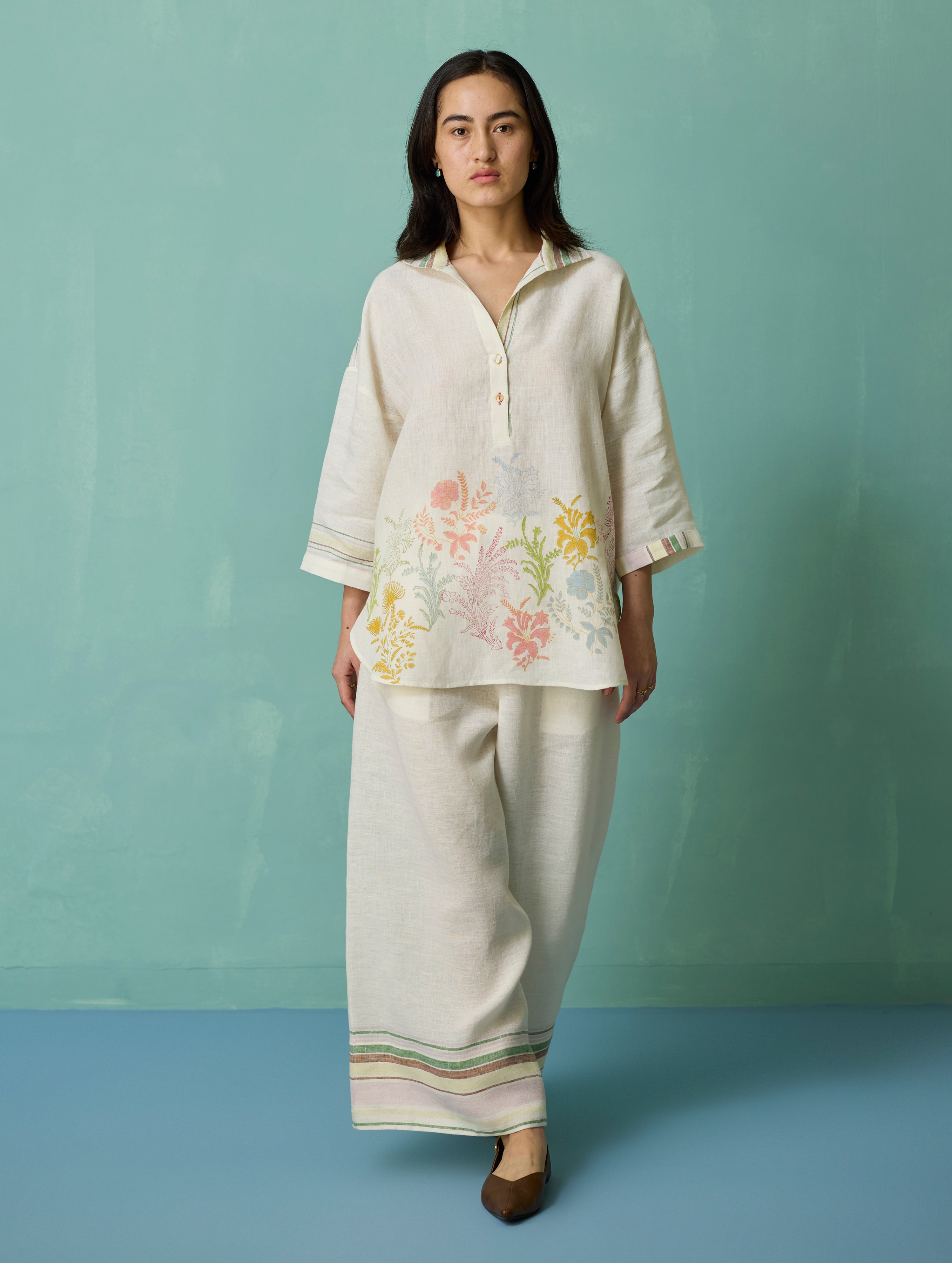 Luma Block-Printed Floral Co-ord Set - Ivory