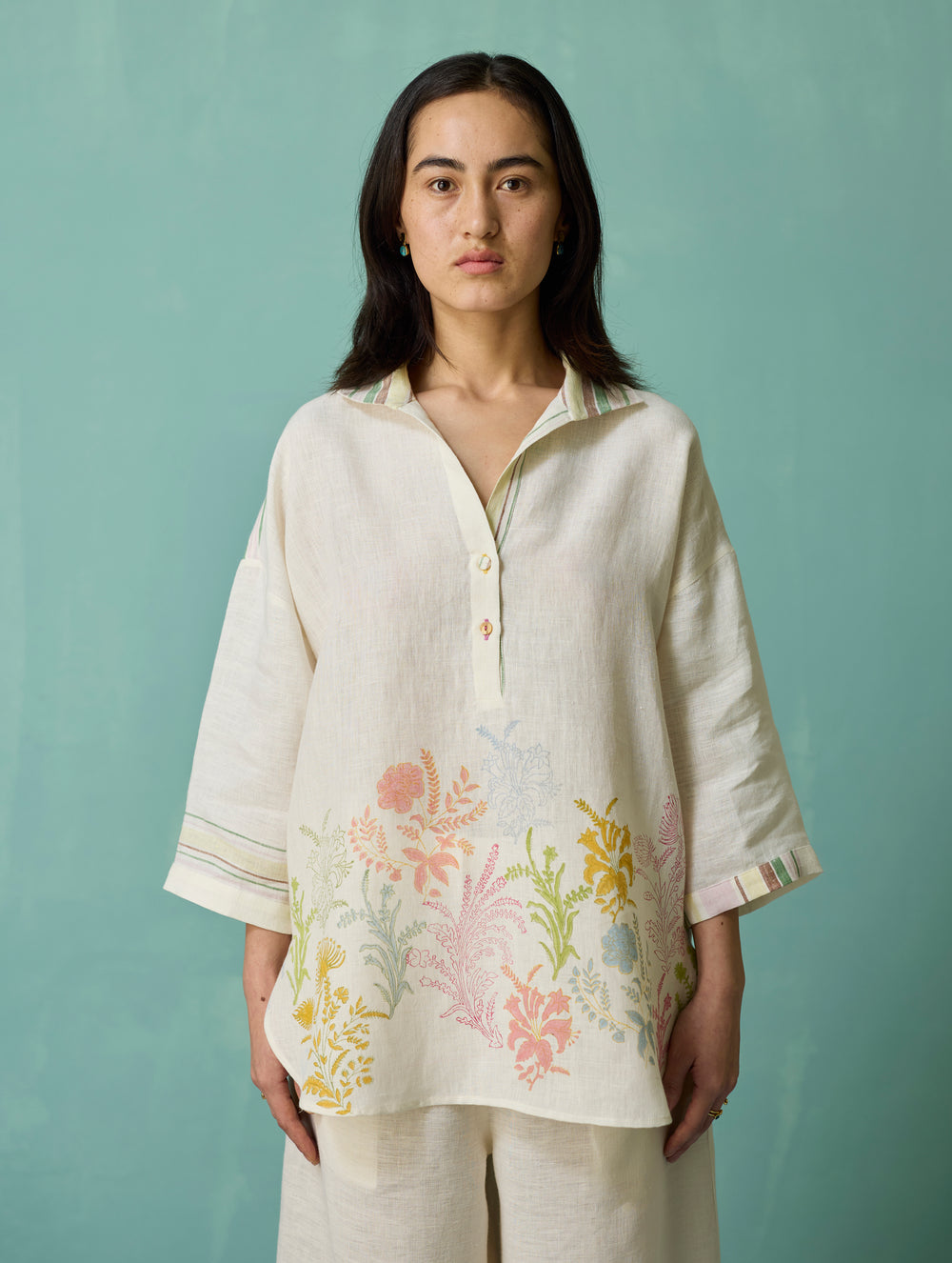 Luma Block-Printed Floral Shirt - Ivory