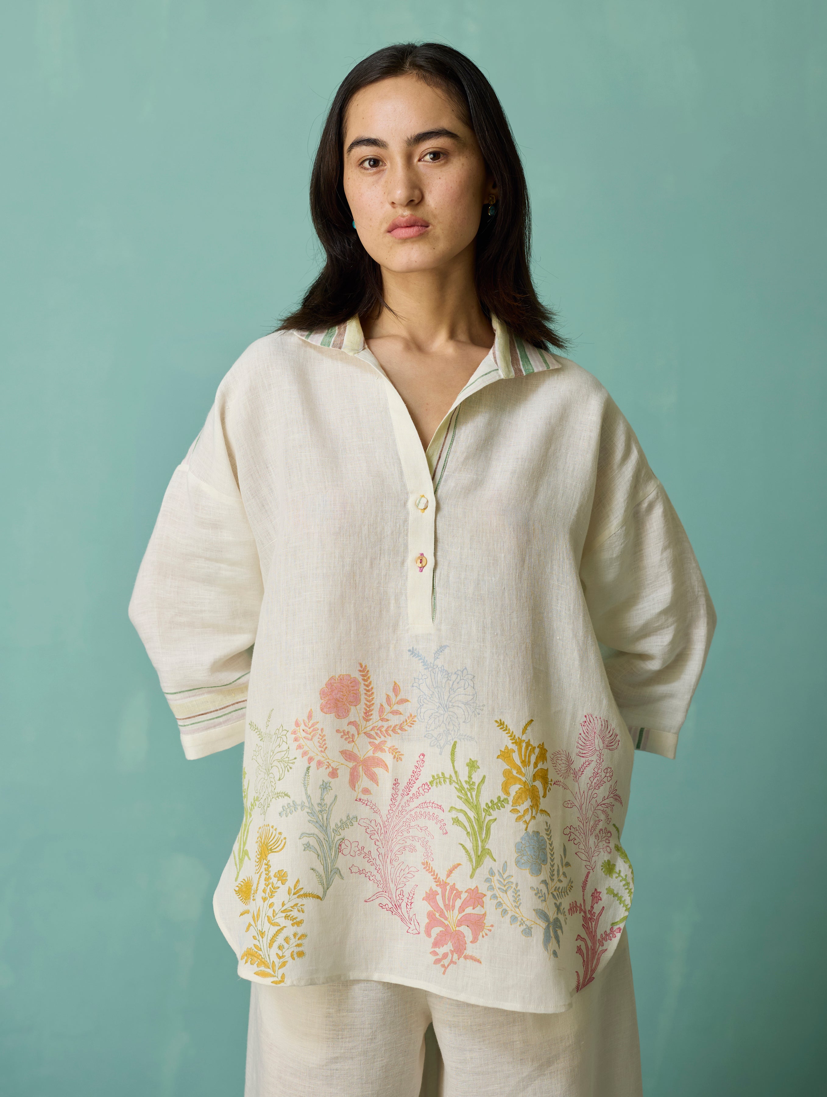 Luma Block-Printed Floral Co-ord Set - Ivory