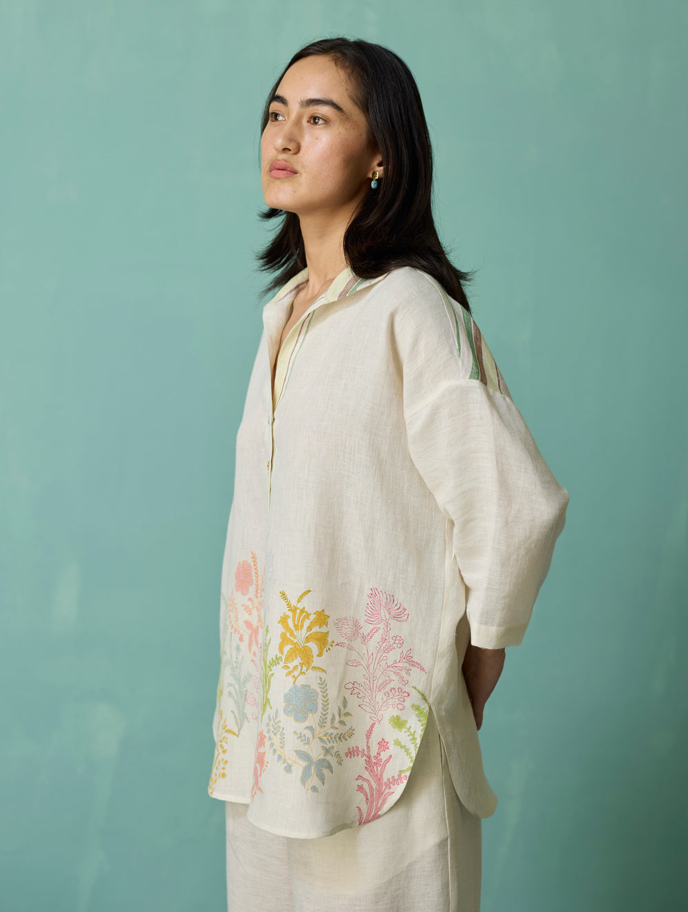 Luma Block-Printed Floral Shirt - Ivory