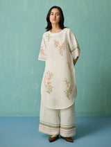 Nami Floral Block-Printed Curved Hem Kurta - Ivory