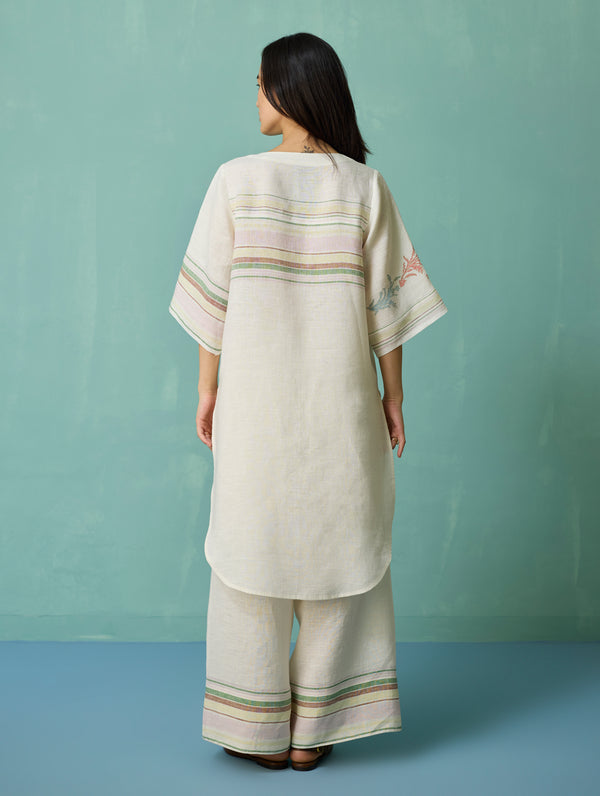 Nami Floral Block-Printed Curved Hem Kurta - Ivory
