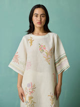 Nami Floral Block-Printed Curved Hem Kurta Set - Ivory