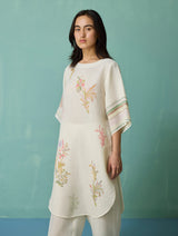 Nami Floral Block-Printed Curved Hem Kurta - Ivory