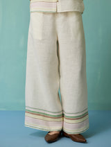Xora Border Linen Cap-Sleeve Co-ord Set - Ivory