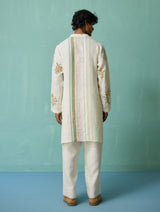 Farhan Block-Printed Floral Kurta Set - Ivory