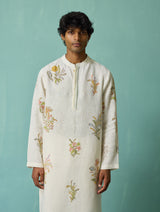 Farhan Block-Printed Floral Kurta Set - Ivory