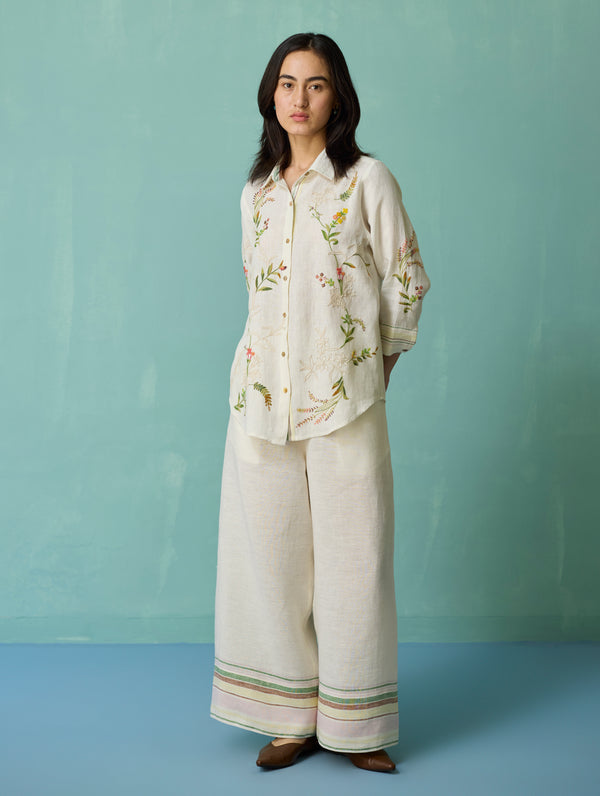 Kima Hand-Embroidered Floral Co-ord Set - Ivory