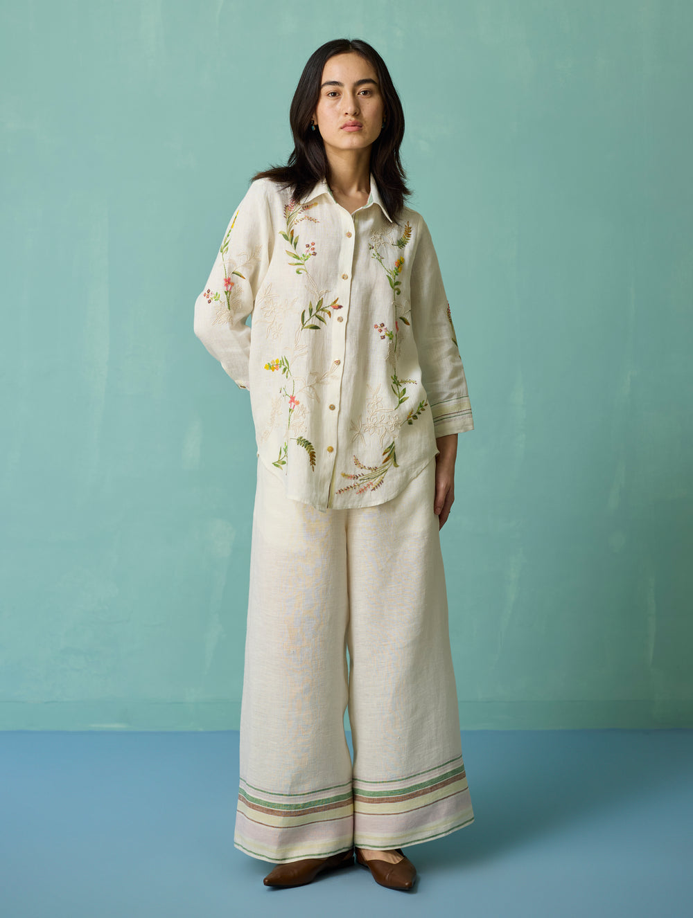 Kima Hand-Embroidered Floral Shirt - Ivory