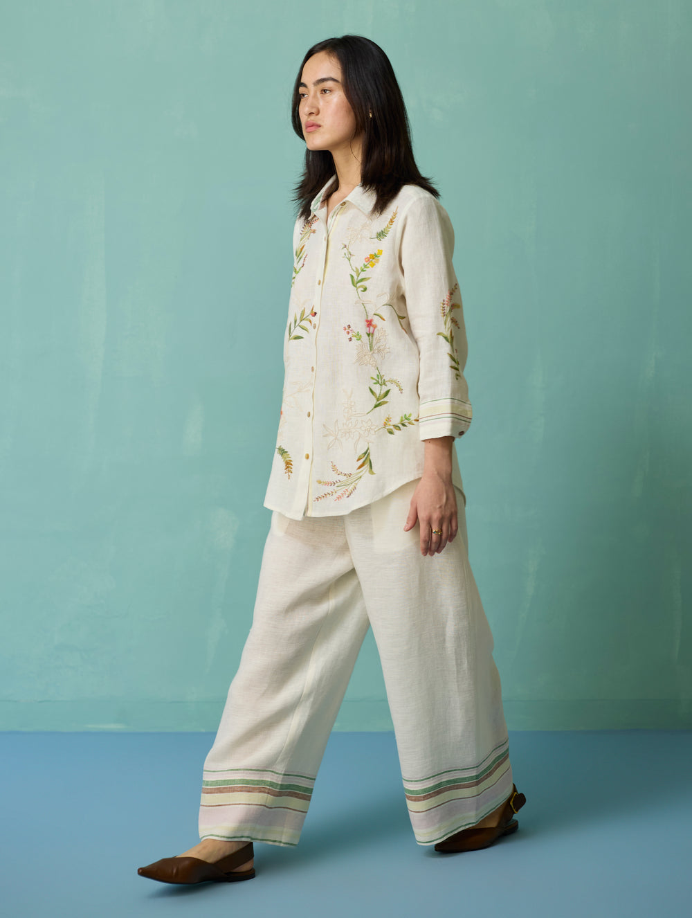 Kima Hand-Embroidered Floral Shirt - Ivory