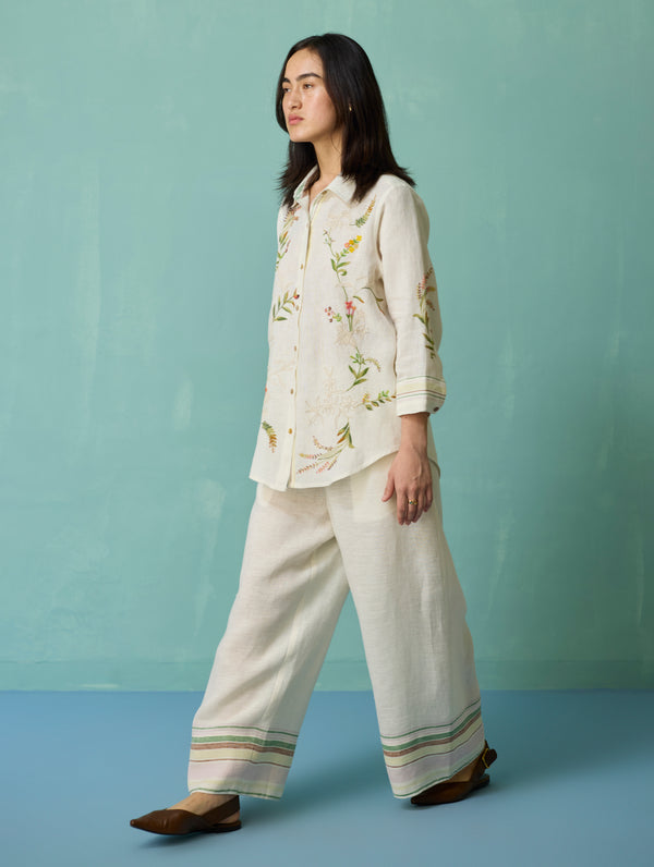Kima Hand-Embroidered Floral Co-ord Set - Ivory