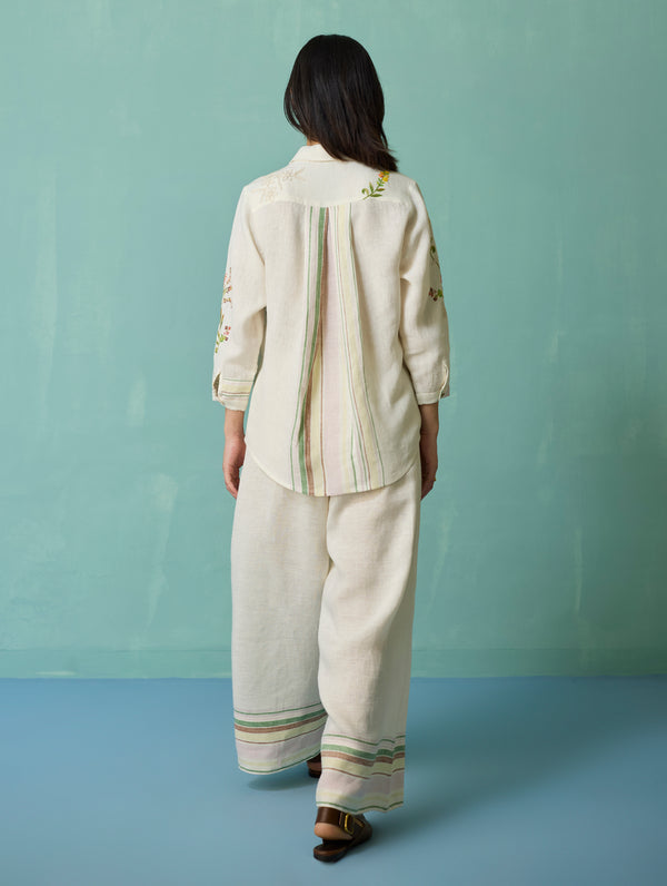 Kima Hand-Embroidered Floral Co-ord Set - Ivory