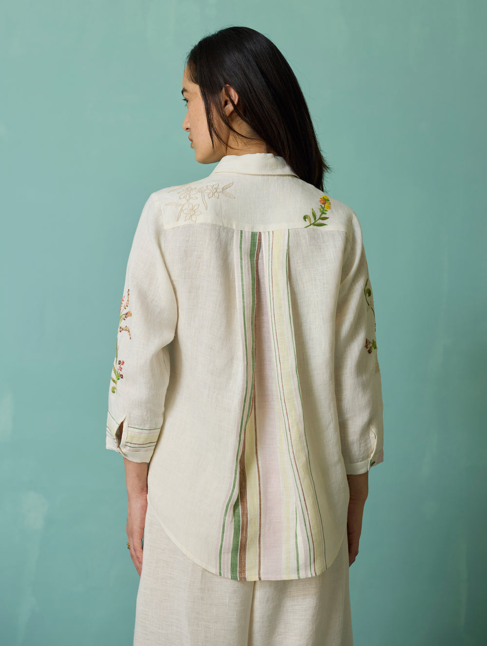 Kima Hand-Embroidered Floral Shirt - Ivory