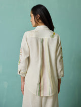 Kima Hand-Embroidered Floral Shirt - Ivory