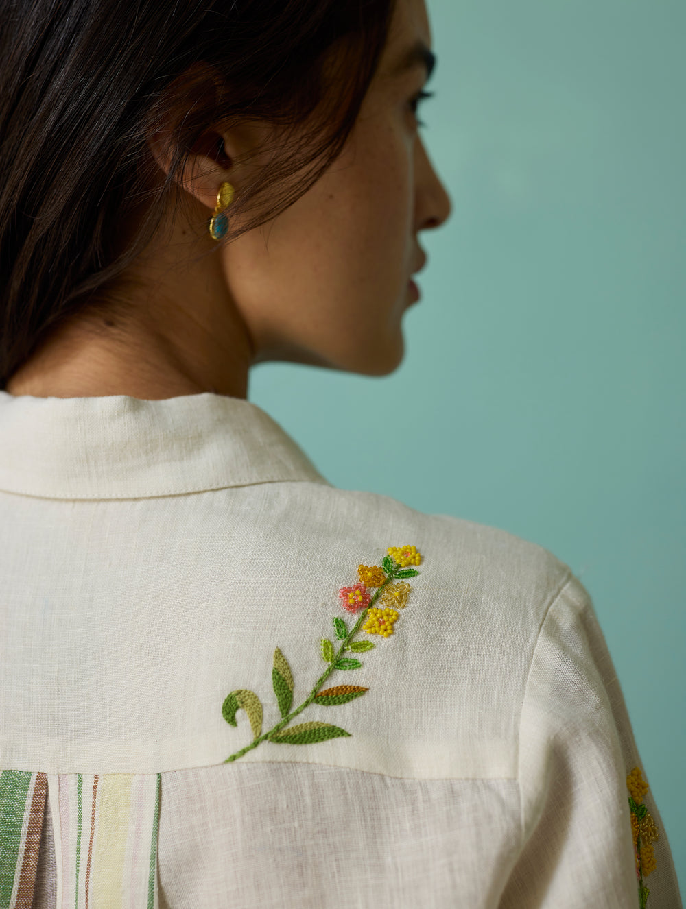 Kima Hand-Embroidered Floral Shirt - Ivory