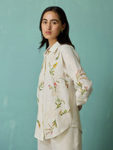Kima Hand-Embroidered Floral Co-ord Set - Ivory