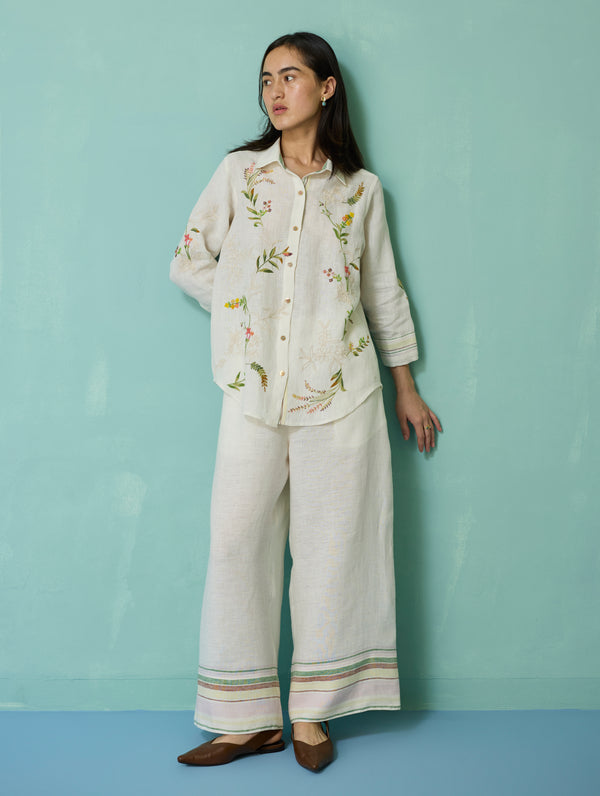 Kima Hand-Embroidered Floral Co-ord Set - Ivory