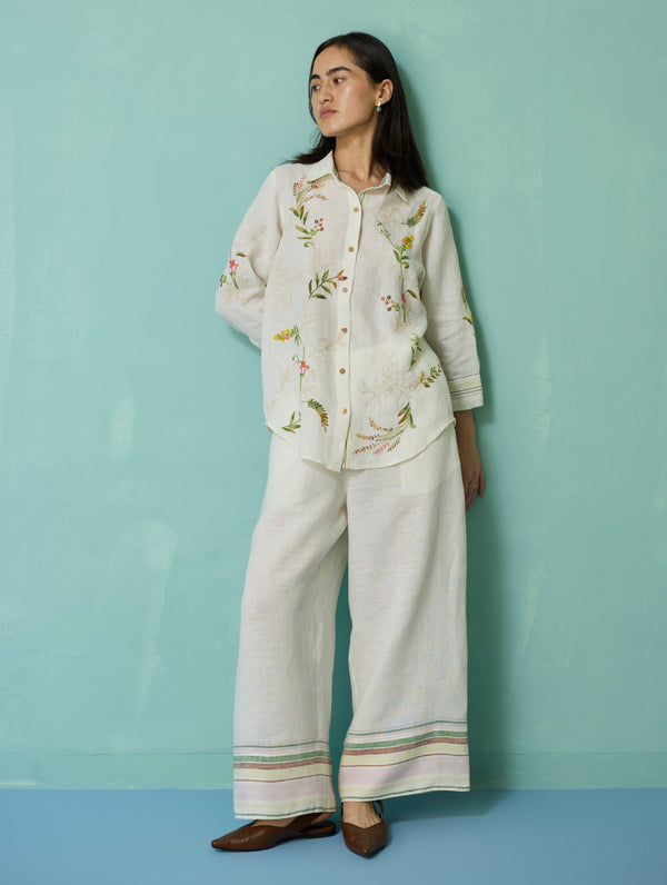 Kima Hand-Embroidered Floral Co-ord Set - Ivory