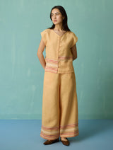 Xora Border Linen Cap-Sleeve Co-ord Set - Apricot