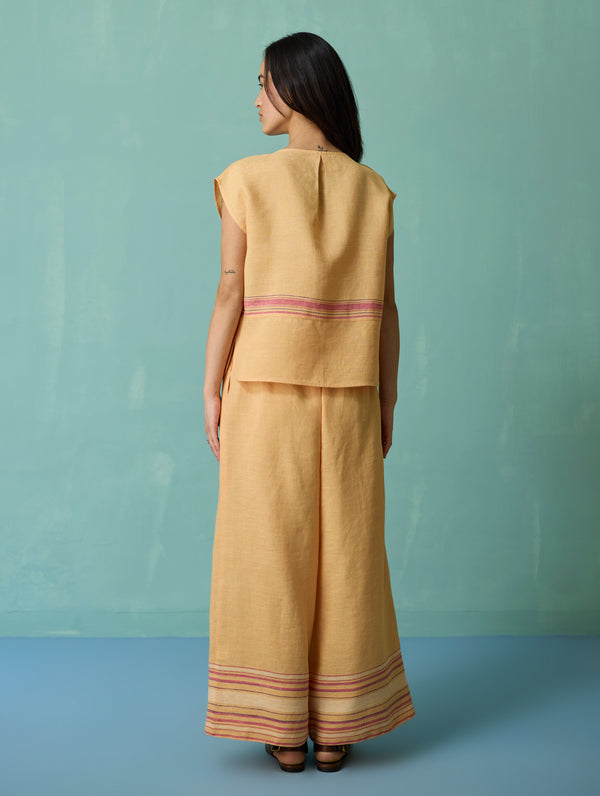 Xora Border Linen Cap-Sleeve Co-ord Set - Apricot