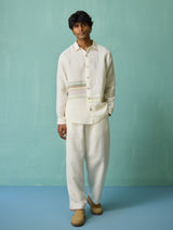 Daniel Border Stripe Linen Shirt - Ivory
