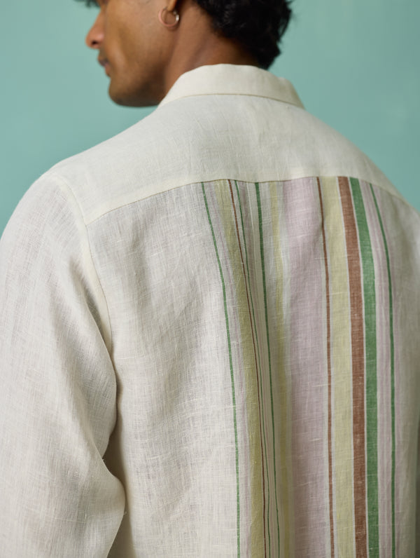 Daniel Border Stripe Linen Shirt - Ivory