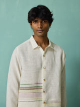 Daniel Border Stripe Linen Shirt - Ivory