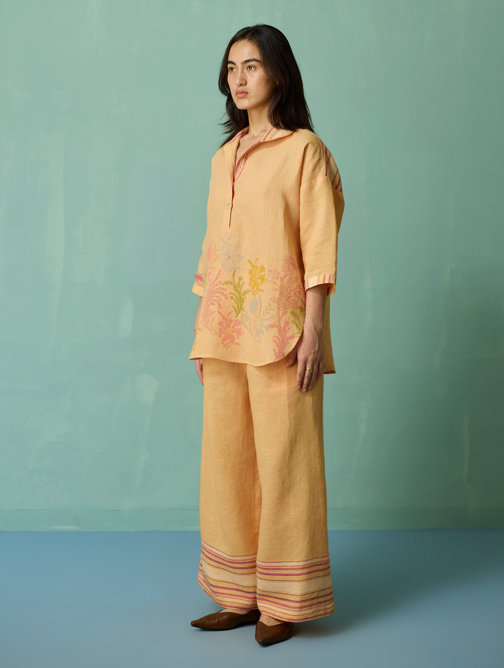 Luma Block-Printed Floral Shirt - Apricot