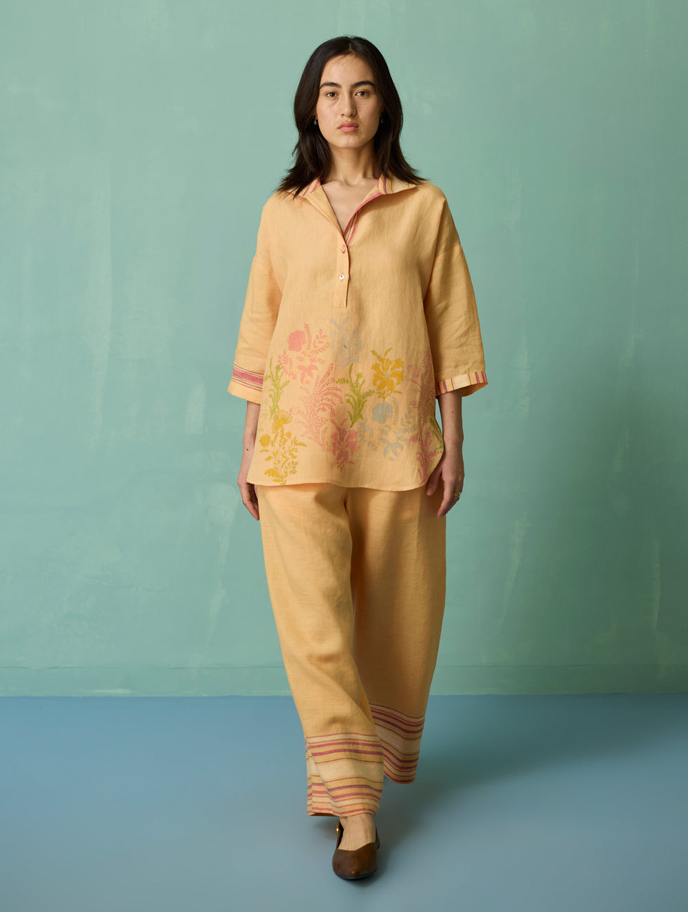 Luma Block-Printed Floral Shirt - Apricot