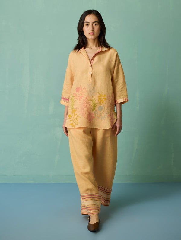 Luma Block-Printed Floral Co-ord Set - Apricot