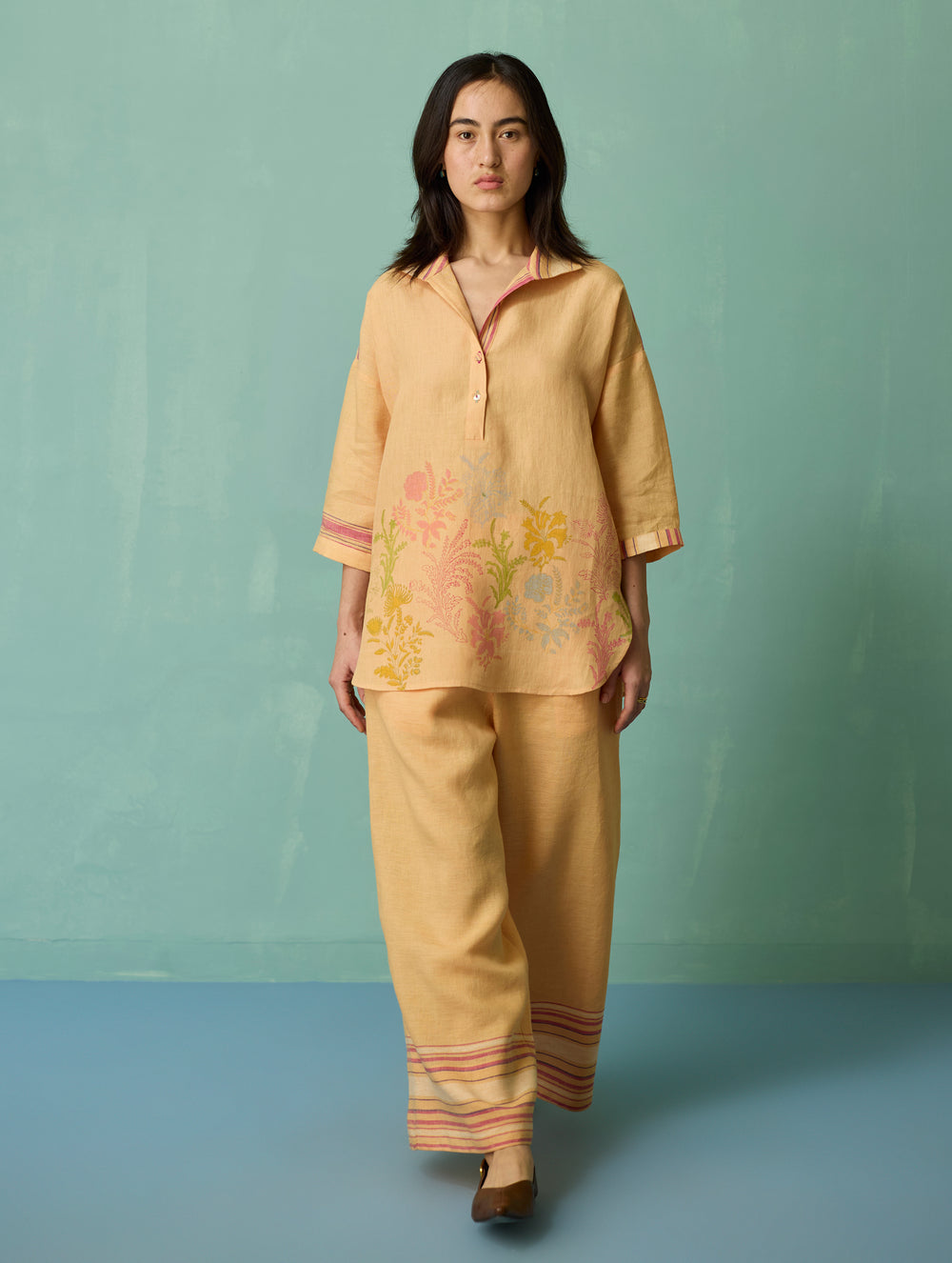 Luma Block-Printed Floral Shirt - Apricot