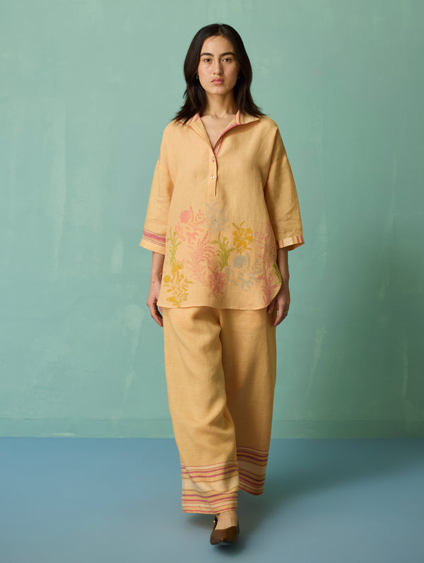 Luma Block-Printed Floral Shirt - Apricot