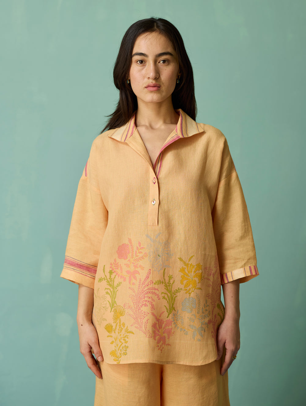 Luma Block-Printed Floral Shirt - Apricot